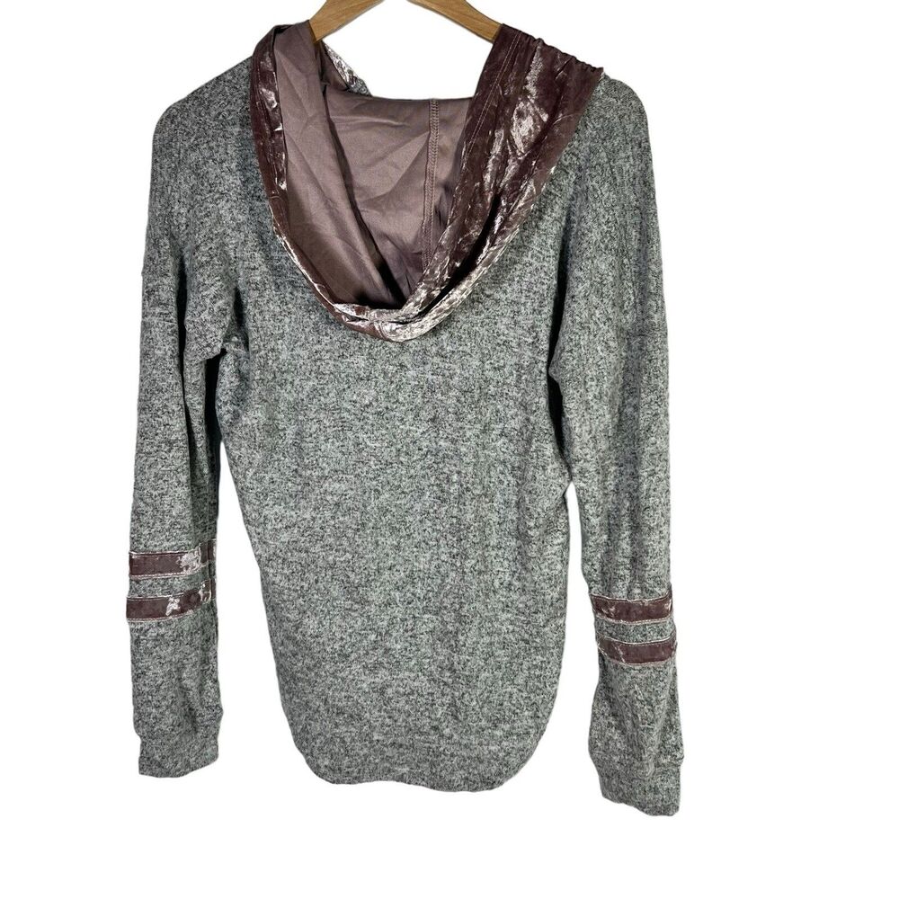 Hippie Rose Juniors' Velvet-Trim Hoodie Light Gray Pink Color Size Medium